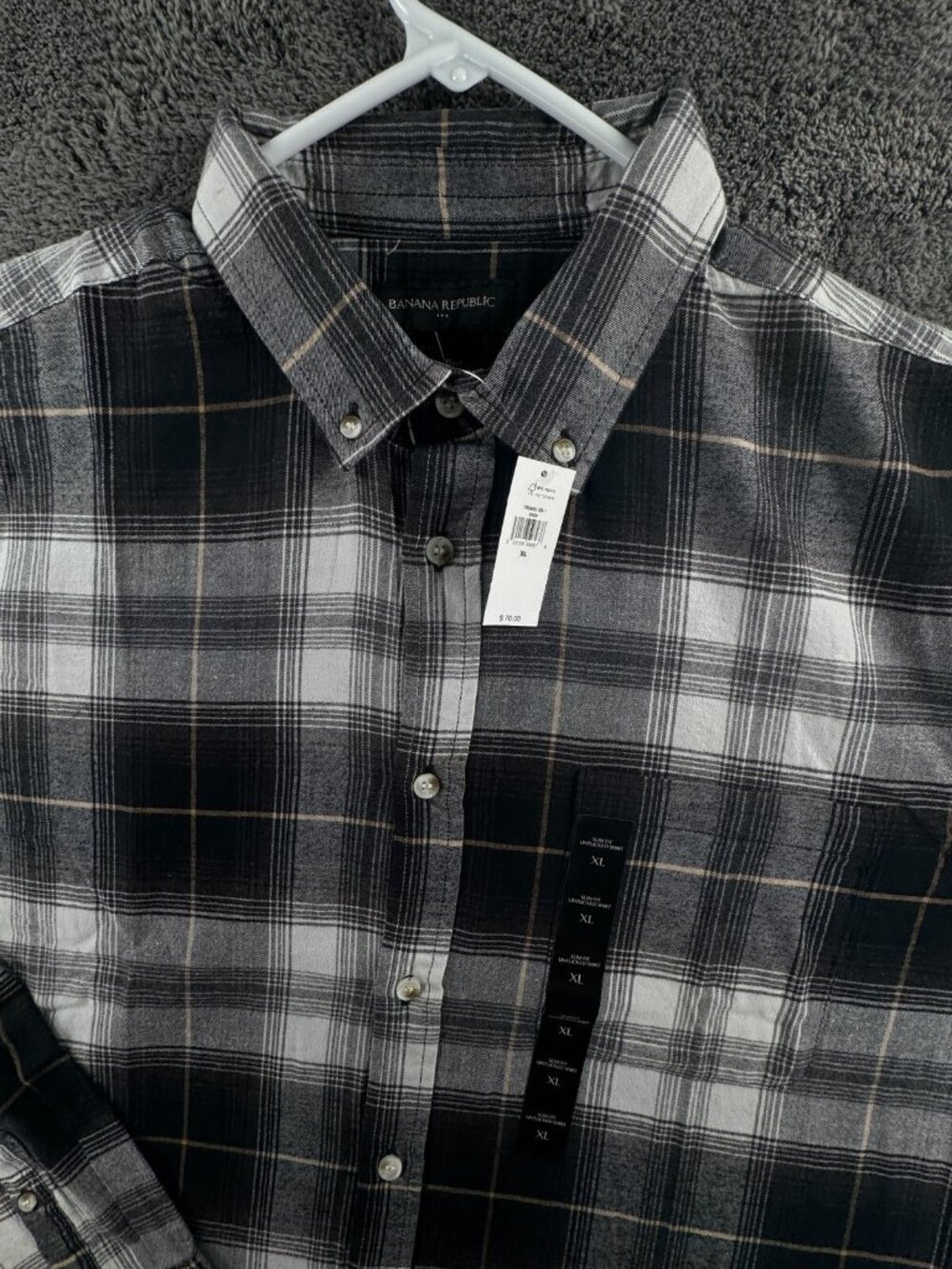 NWT Banana Republic Flannel Button Up Black Check Men Soft $70 XL Slim Untucked